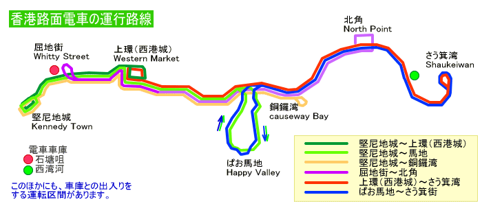 路面電車運行路線図
