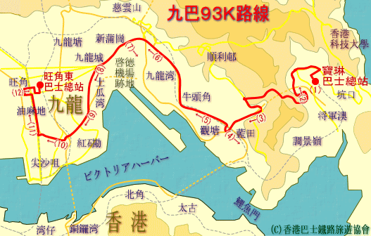 KMB93Kバスの路線図