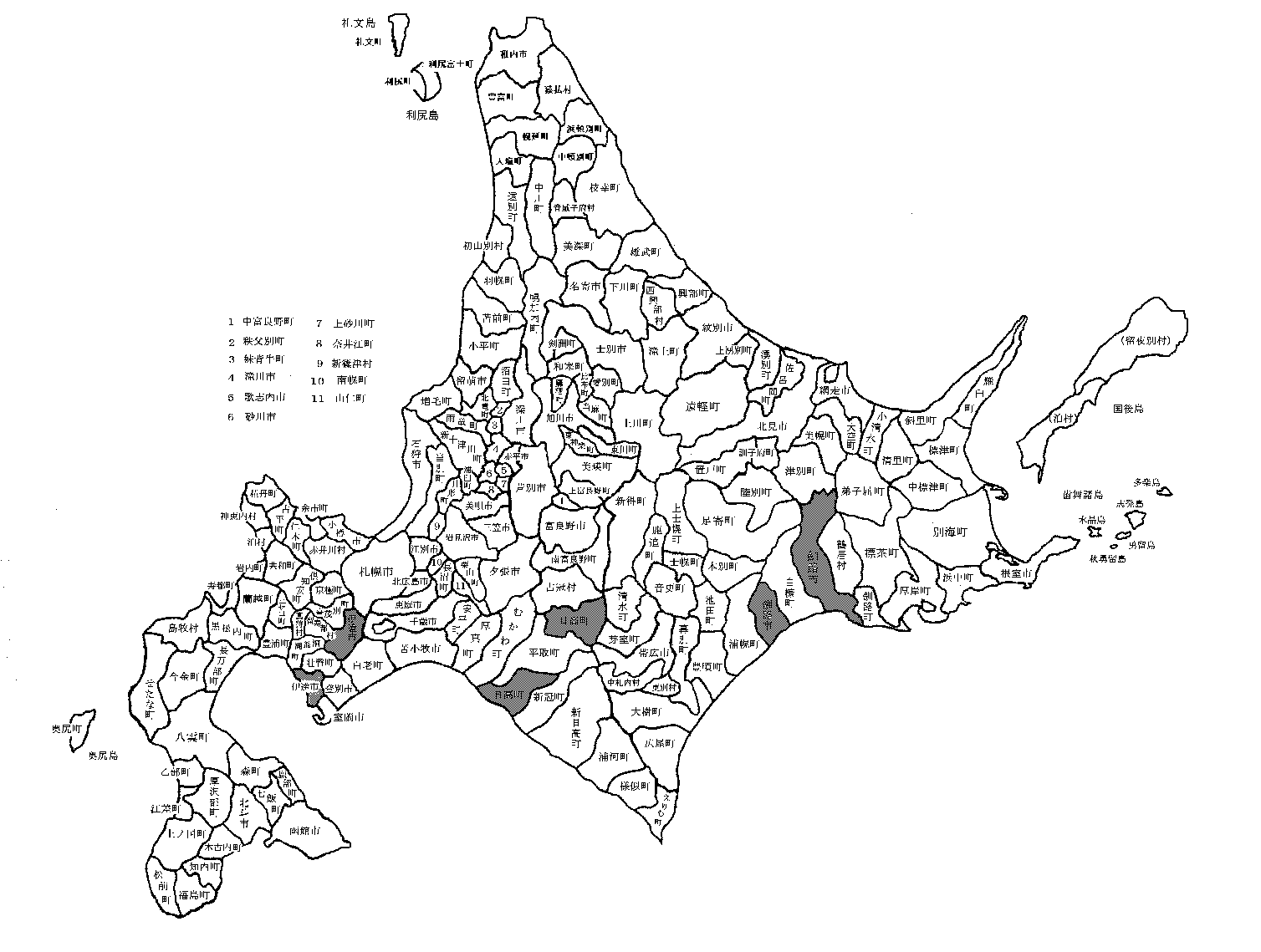 北海道の自治体一覧全体地図