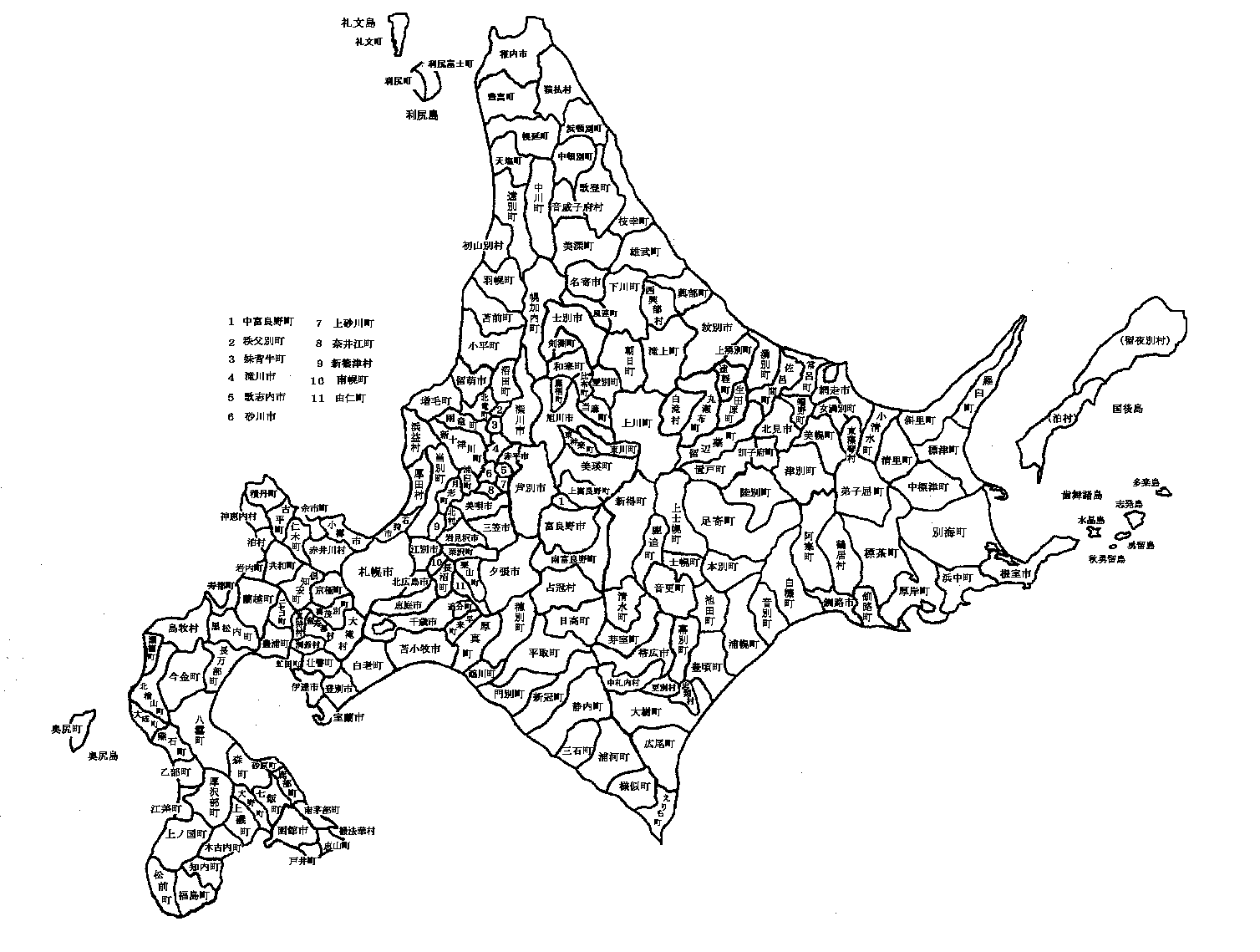 北海道の自治体一覧全体地図