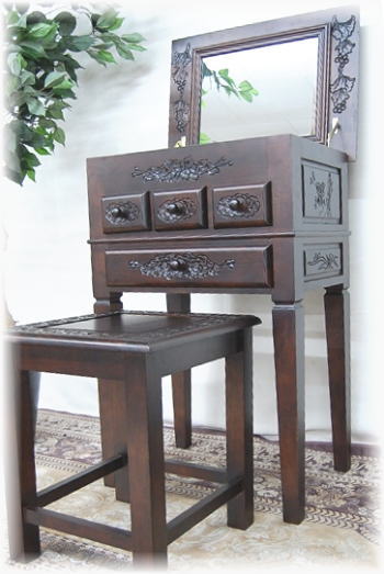 コンパクトドレッサー2点セット・ドレッサーと椅子のセット/シノワ家具