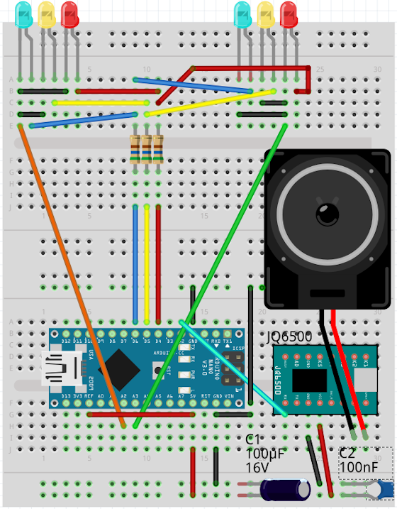 Arduino nano 交通信号機 ブレッドボード