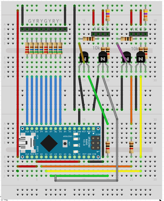 Arduino nano センサー 4灯式信号機 2系統 ブレッドボード